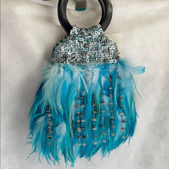 Blue coq feathers Josephine baker purse bag - Picture 3 of 17